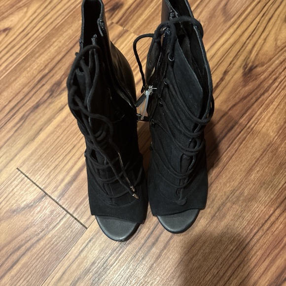 Sam Edelman Black Heeled Lace-Up Boots - Picture 2 of 3